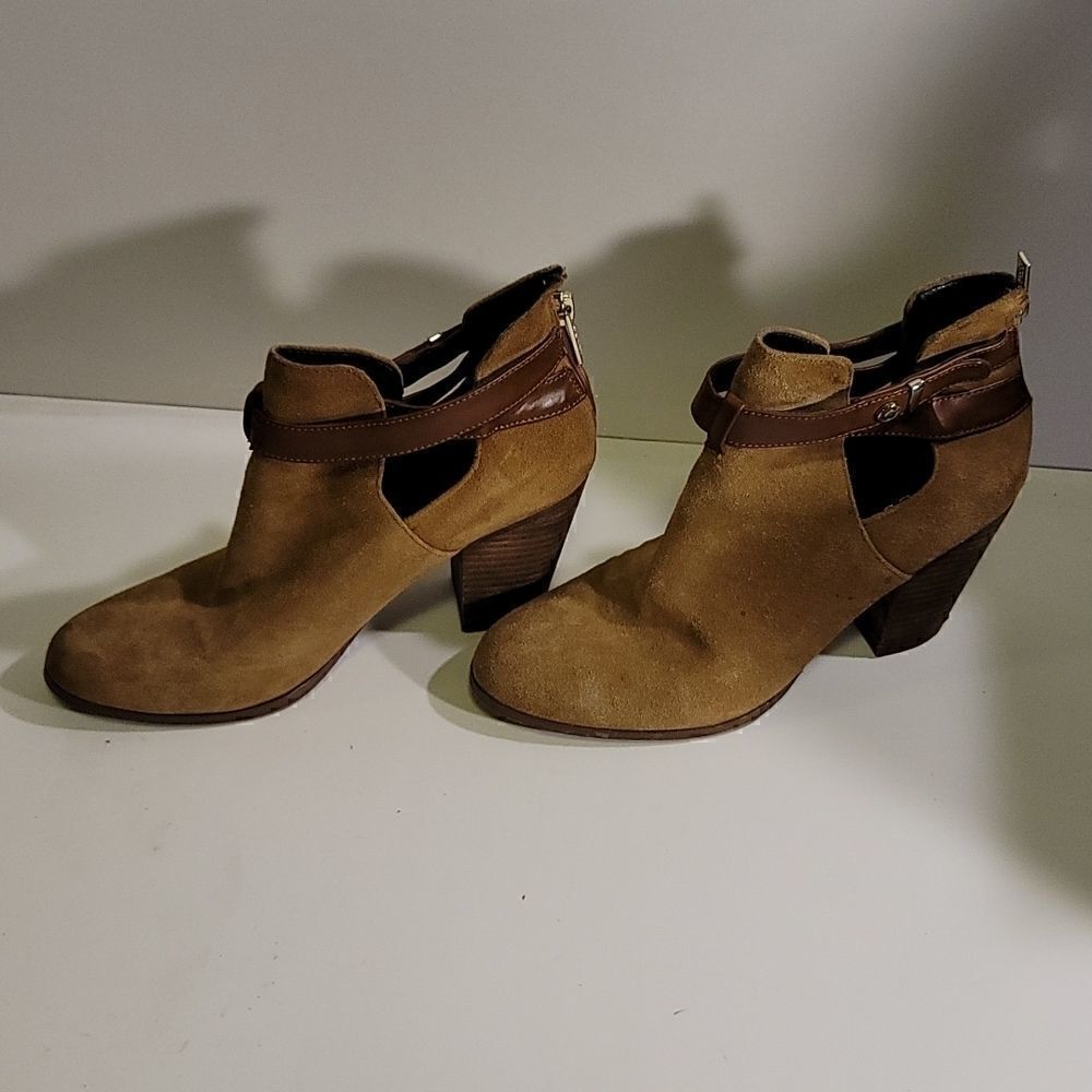 Guess  Brown Suede Cutout Heeled Booties Size 7